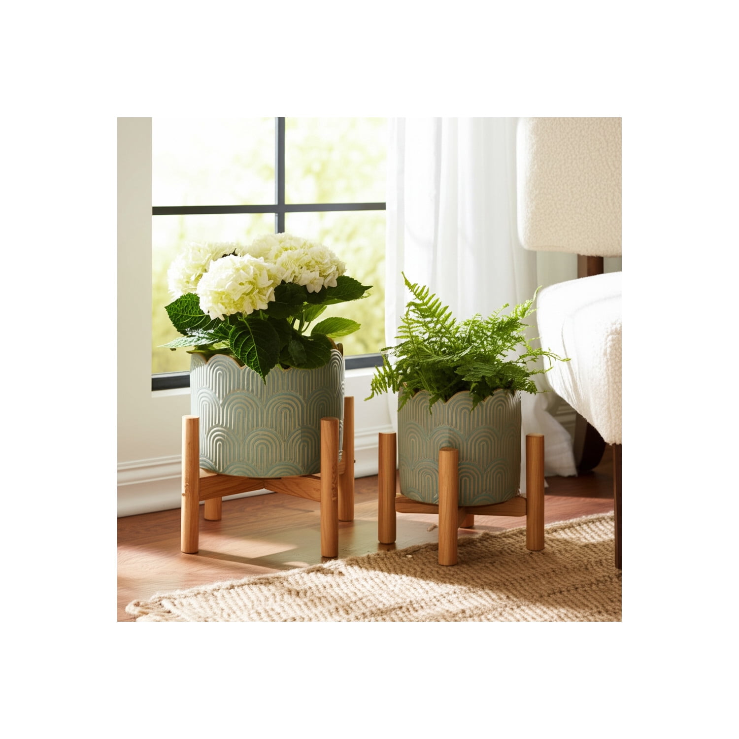 Ceramic Flower Pots and Planters for Home Decor - Indoor or Outdoor Plant Pots for Succulents, Herbs, and Orchids - Decorative Pots for Living Room, Bedroom, or Office Set of 2 - 10", 8" Green