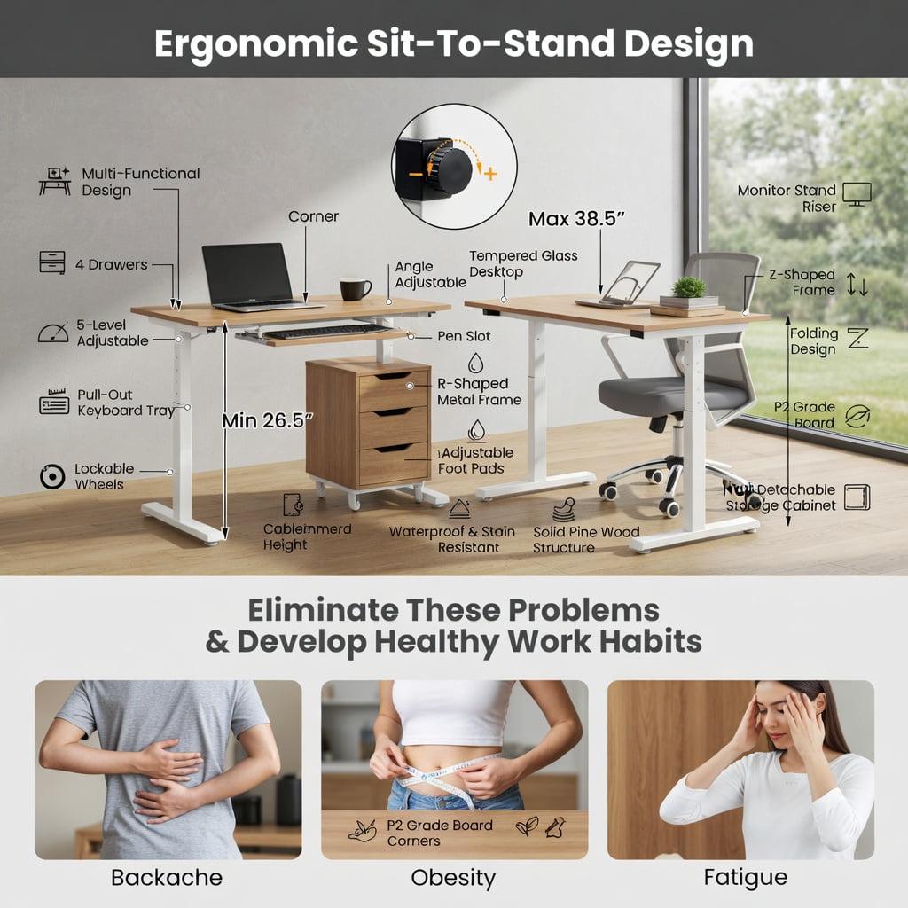 Topcobe Standing Desk for Small Space Sit Stand Desk with Height Adjustable Desktop, Perfect Addition to Home, Office, Home Bar, Kitchen, Dining Room