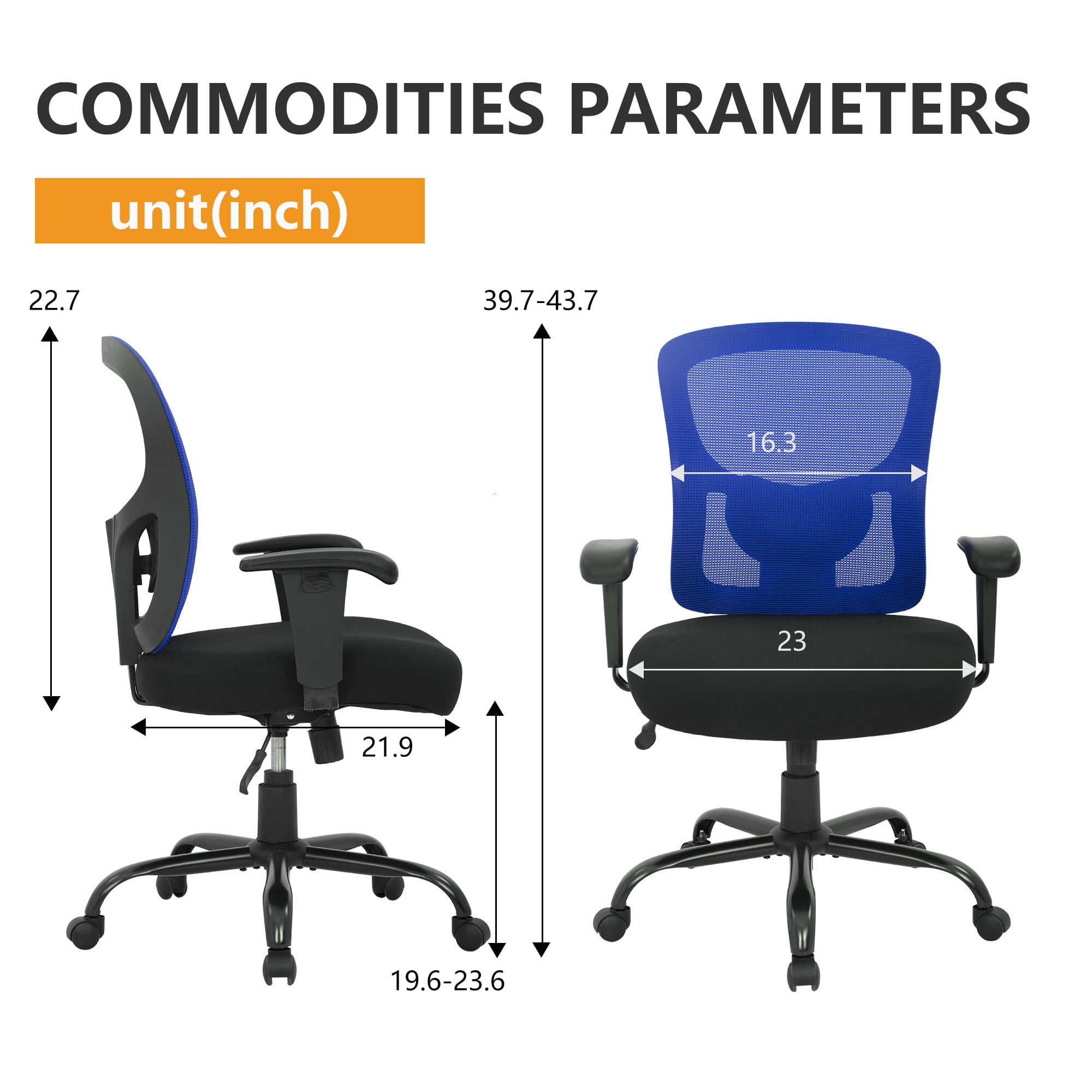 BestOffice Big and Tall Office Chair, Lumbar Support, Adjustable Arms and Height for Adults(Blue)