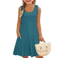 thumbnail image 5 of XADYUY Girls Dresses Size 10-12 Casual A-Line Solid Color Sleeveless Tank Dresses Cute Pleated Crew Neck Swing Sundresses with Pockets for 4-14t Kids,Green 10-12 Years, 5 of 7