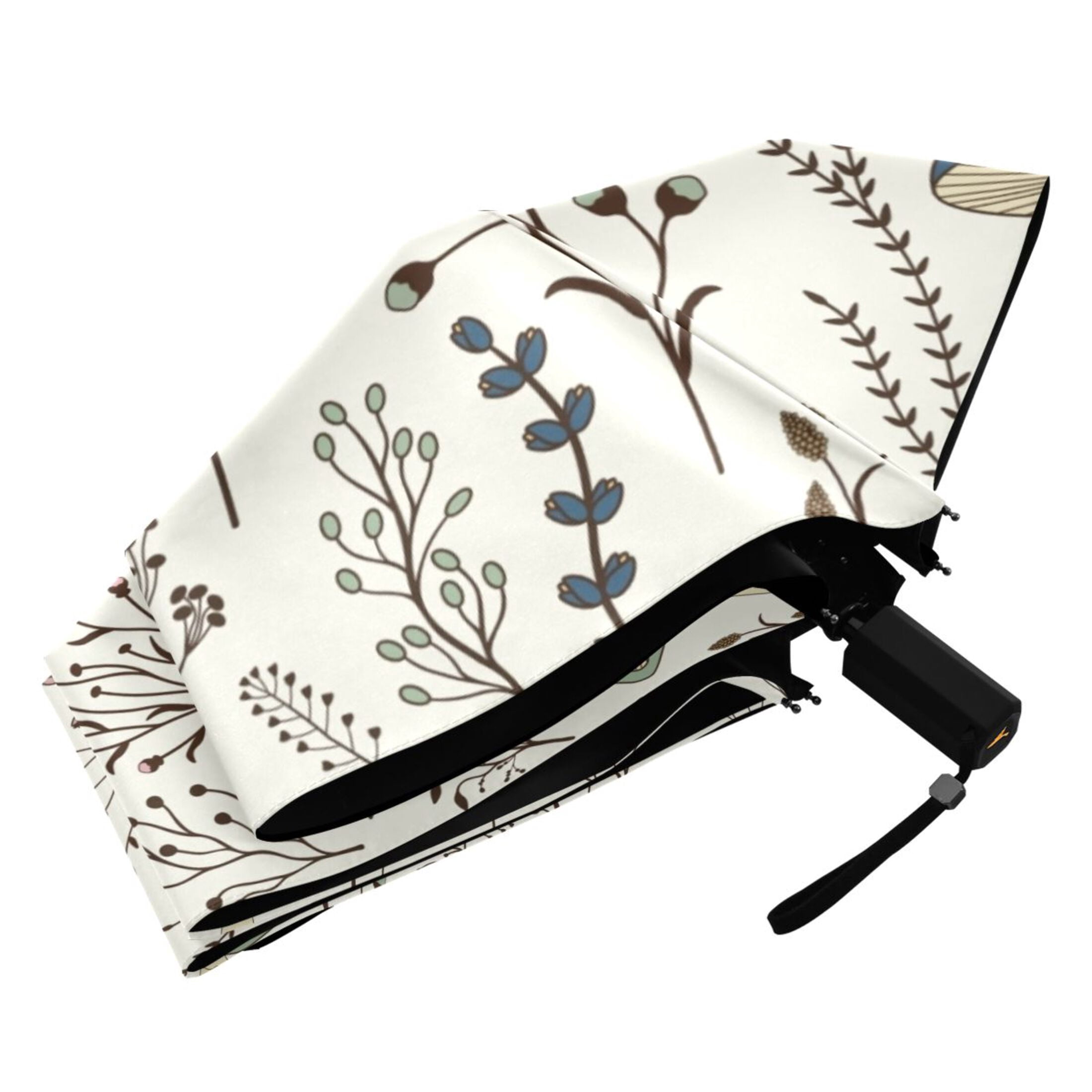 Mushrooms and Floral Compact Folding Umbrella for Rain Windproof Travel Umbrella UPF 50+ Lightweight Packable Arc Size