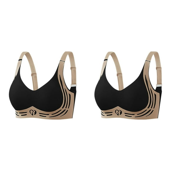 (2-Pack) Rinsvye Women's Comfortable and Sexy Womens Plus Size Bras Transparent Shoulder Strap Cordless Bras Packs Backless Spongeless with Convertible Running one Shoulder Sports Bra Shoulder Stra