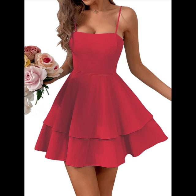 Vestido Corto de Verano con Lazo y Espalda Descubierta para Mujer Modelos de Vestidos Halter Rojo L