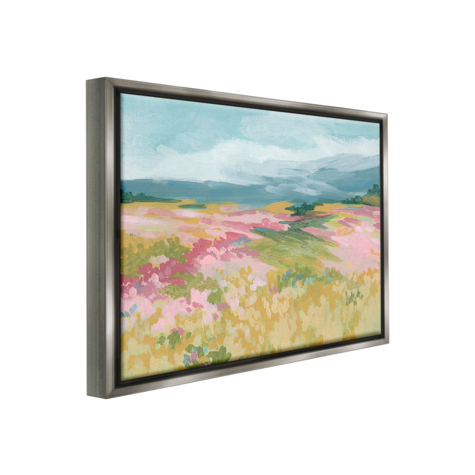 Stupell Industries Abstract Mountain Hills Landscape Painting Gray Floater Framed Canvas Art Print Wall Art, 31 x 25