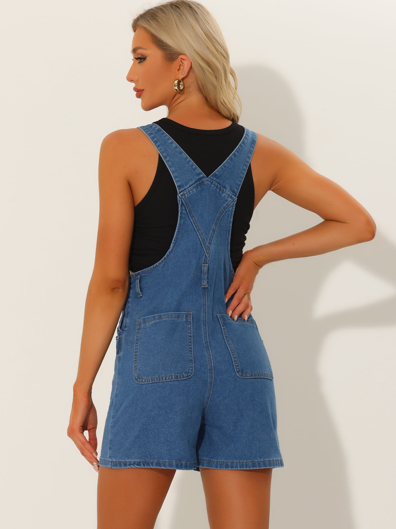 DARING DIVA Women's Casual Adjustable Straps Bib Denim Romper L Blue