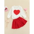 thumbnail image 2 of Toddler Baby Girl Outfits Set Love Heart Print Tops + Elastic Pleated Skirt Valentine's Day 2Pcs Clothes, 2 of 9