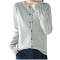 thumbnail image 3 of CFLVAEK Button Down Cardigan Sweaters for Women Knit Long Sleeve Cardigans Trendy Fall Solid Color Crewneck Cardigan Sweater Gray L, 3 of 6