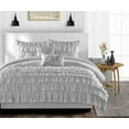 thumbnail image 1 of Full Comforter Multi Ruffle Light Grey 300 GSM Plush Siliconized Microfiber Fill Duvet Insert With 1000 Thread Count Egyptian Cotton Shell Fluffy with Piping & Pillowcases, 1 of 8