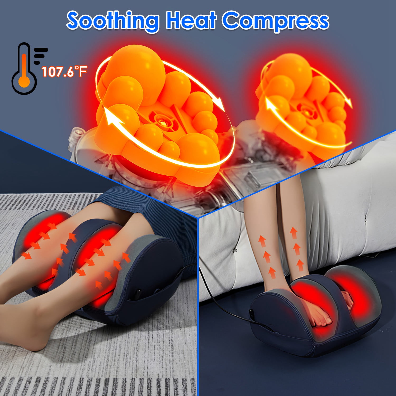 TeqHome Shiatsu Foot Massager Machine with Heat, Foot and Calf Massager with 3 Modes 3 Intensity Levels Gifts for Mom & Dad