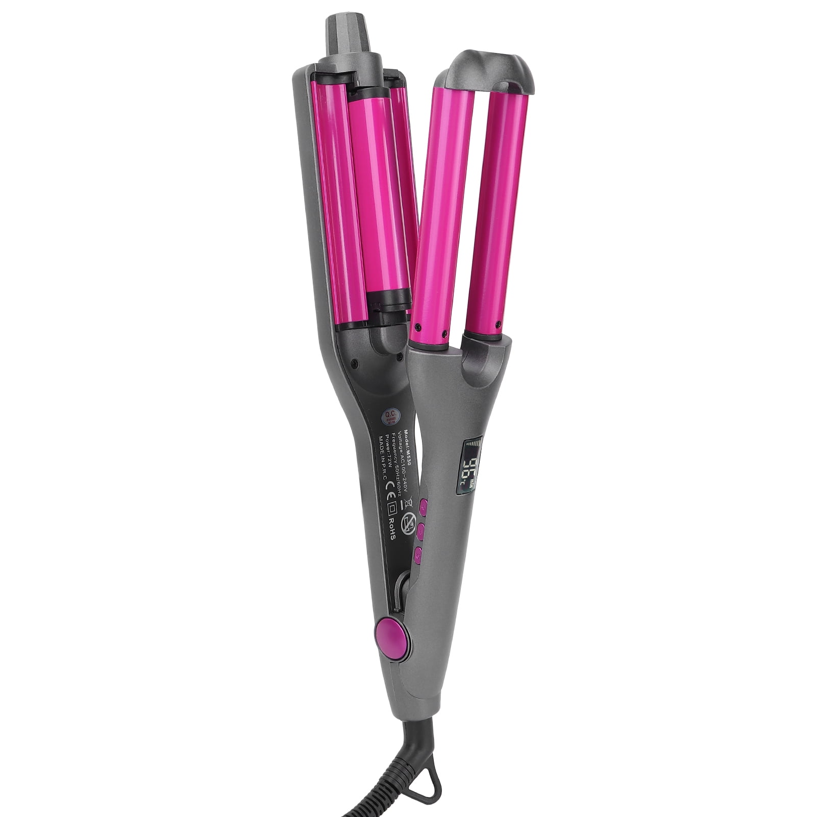 Tebru Curling Iron Wand, Curling Iron Wand Adjustable Temperature Fast Heat Rotating 3 Barrel