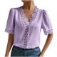 thumbnail image 1 of Blusas sueltas de manga corta con cuello en V de color sólido informal para mujer con estilo OAVQHLG3B Store lin121212, 1 of 5