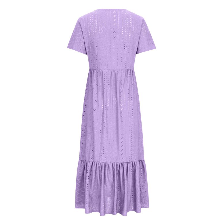 ATOYSOY Women's Drop Waist Tiered Tea Length A Line Dress Pockets Elegant  Casual Ruffle Hem Retro Round Neck Beach Short Sleeve Workout Dress for  Girls Purple - Walmart.com
