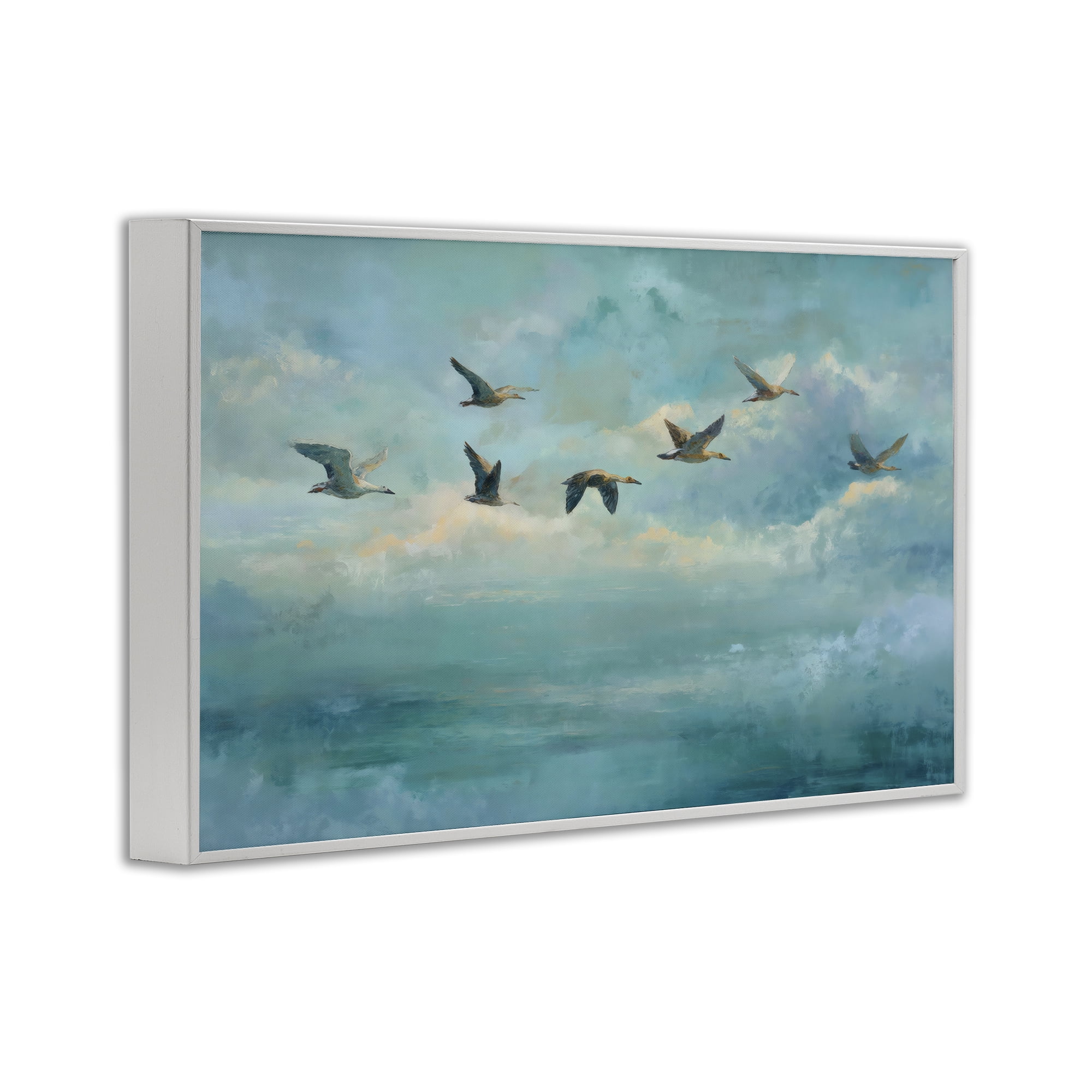 Stupell Industries Blue Skies Geese White Framed Giclee Art, design by Petal Prints Design