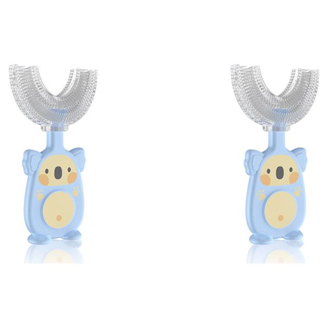 Injueey Cepillo de de silicona en forma de U Mordedor de bebé de doble cara de 360 grados Cepillo de limpieza de Dispositivos de masaje azul L 2Conjunto