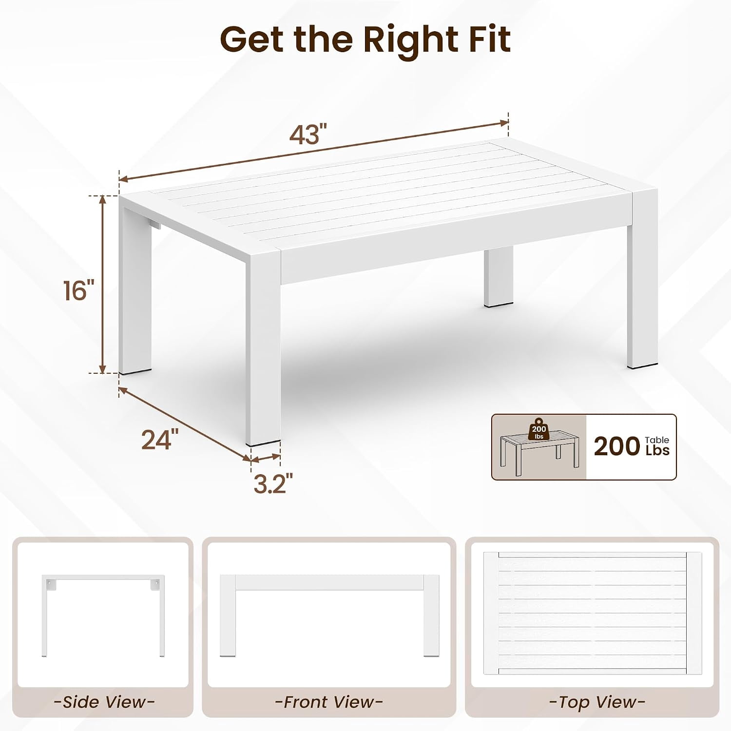Outdoor Coffee Table, Patio Coffee Table, White Outdoor Table