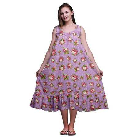 

Bimba Lavender4 Floral Holly Leaves & Ranunculus Printed Cotton Nightgowns For Women Sleeveless Gown Sleepwear Maxi Dress Large