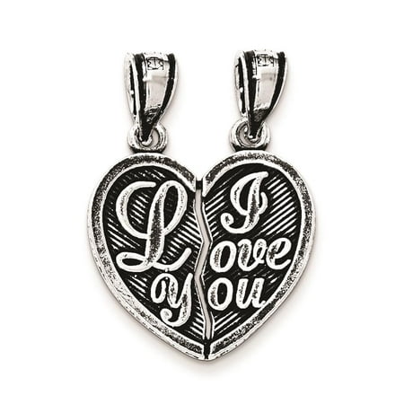 Ladies Silver Antiqued Mini I Love You Break Apart Heart Textured Charm Pendant