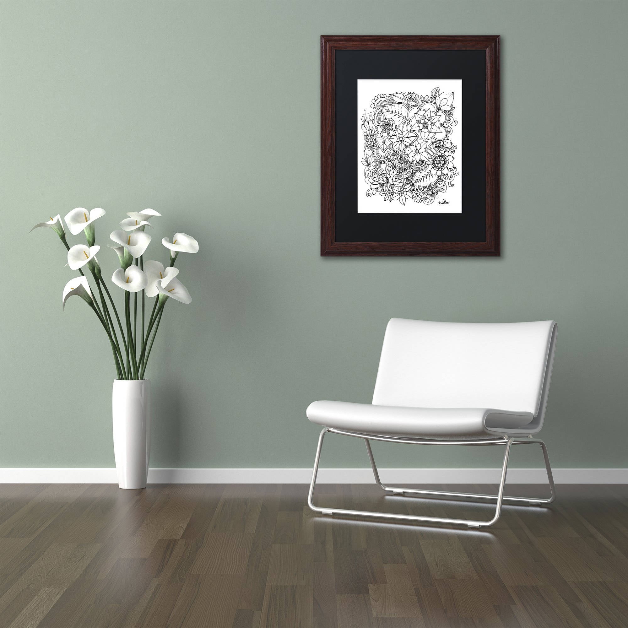 Trademark Fine Art "Flowers 2" Canvas Art by KCDoodleArt Black Matte, Wood Frame