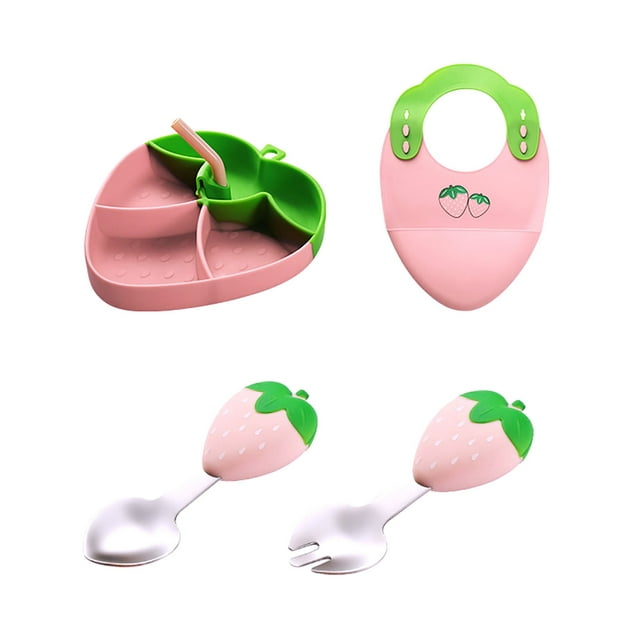 Strawberry Silicone Youngster Food Tray With Suction Base & Utensils For Self-Feeding Training And Mess-Free Mealtime Support For Toddlers Learning To Eat Independently Akmoler Cabinet Organizer