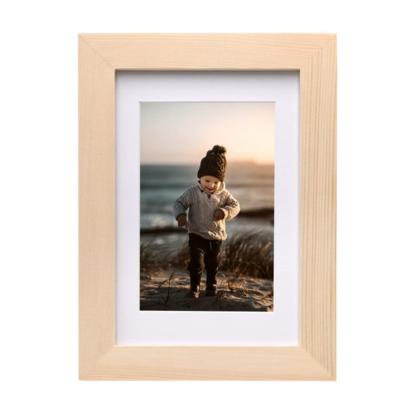 KINLINK 4x6 Picture Frame Natural Wood Frame with Acrylic Plexiglass for Pictures 3.5x5 with Mat or 4x6 without Mat, Tabletop and Wall Mounting Display