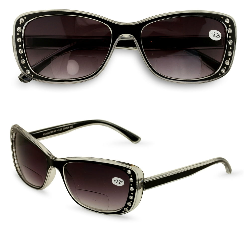 V.W.E. V.W.E. Rectangular Women Bifocal Sunglasses with Rhinestones