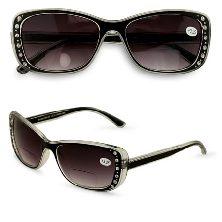Women Bifocal Reading Sunglasses Reader Glasses Fashion Rhinestone Translucent