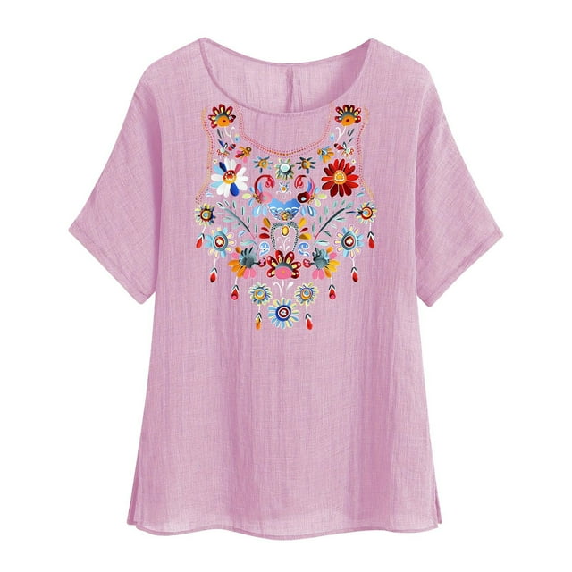 Tnhcen Chemise d'Été Vintage à Manches Courtes Col Rond – Coupe Ample en Coton Lin Style Rétro Basique P-2TG