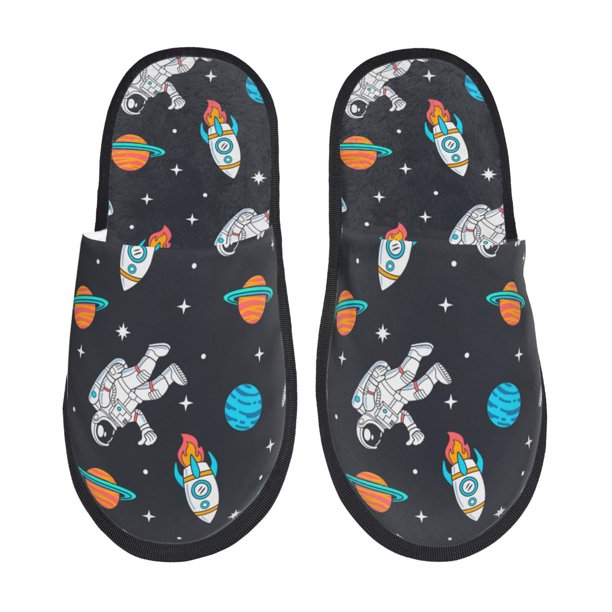 Fotbe Space Pantuflas Peludas para Mujer con Estampado, Zapatillas de Peluche, Zapatos de Invierno para Casa, Uso Interior y Exterior-Medium