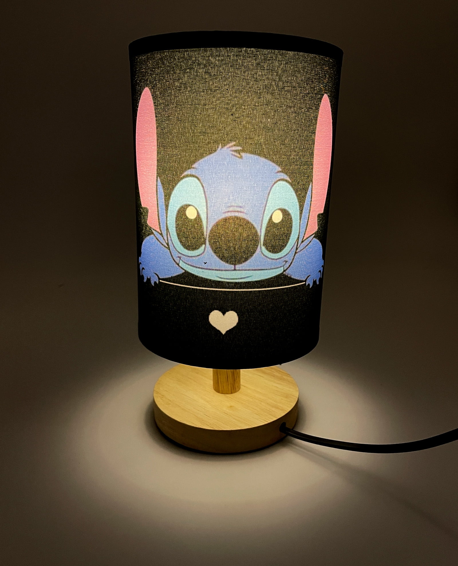 Night Light Stitch Table Lamp Wood Base Room Decoration or Great Gift Ideas