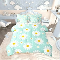 Castle Fairy 7-Piece King Bedding Set: Teens White Daisy Polka Dots Spring Garden Microfiber Decor