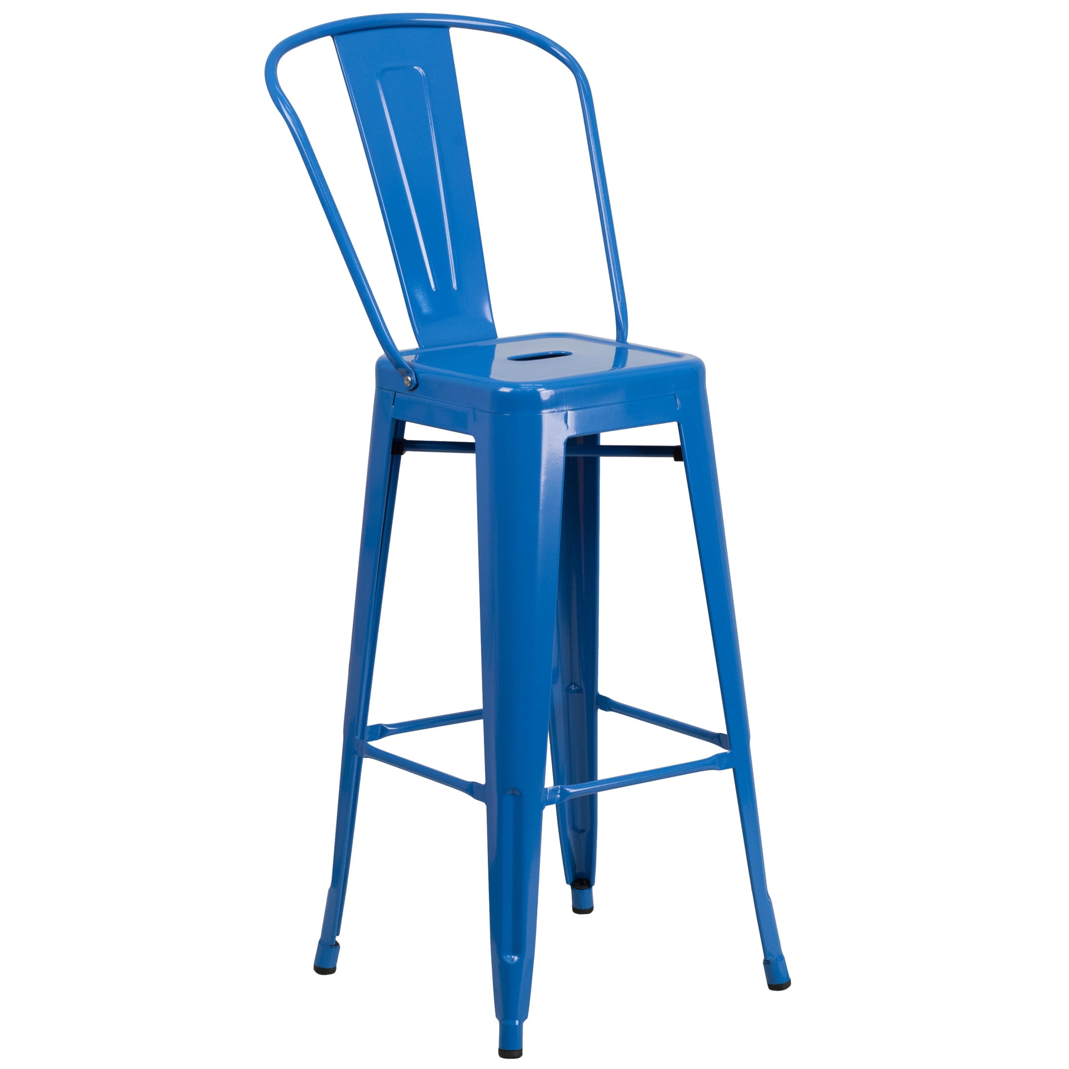 Merrick Lane Blue 30" High Metal Bar Height Stool with Removable Back for Indoor-Outdoor Use