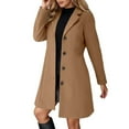 thumbnail image 2 of Winter Coat for Women Stand Collar Single Pea Coat Mid-Long Outwear with Pocket,Women's Fall Winter Elegant Single Long Wool Coat Overcoat, 2 of 7