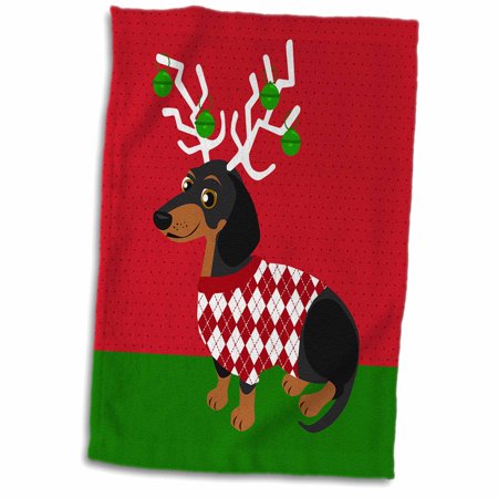 3dRose Cute Christmas Dachshund with Antlers - Towel  15 by 22-inch (twl_310746_1)