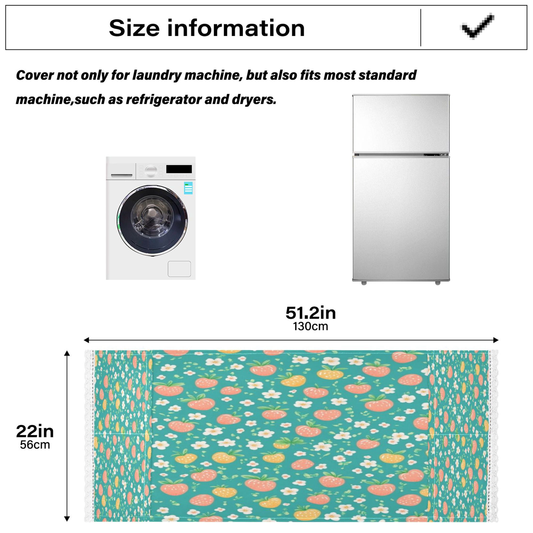 Strawberries and Flowers PatternWasher and Dryer Covers Dust-Proof and Oil Resistant Fridge Cover with 4 Storage Pockets Washing Machine Top Cover for Laundry Kitchen Home 51.2 x 22 In