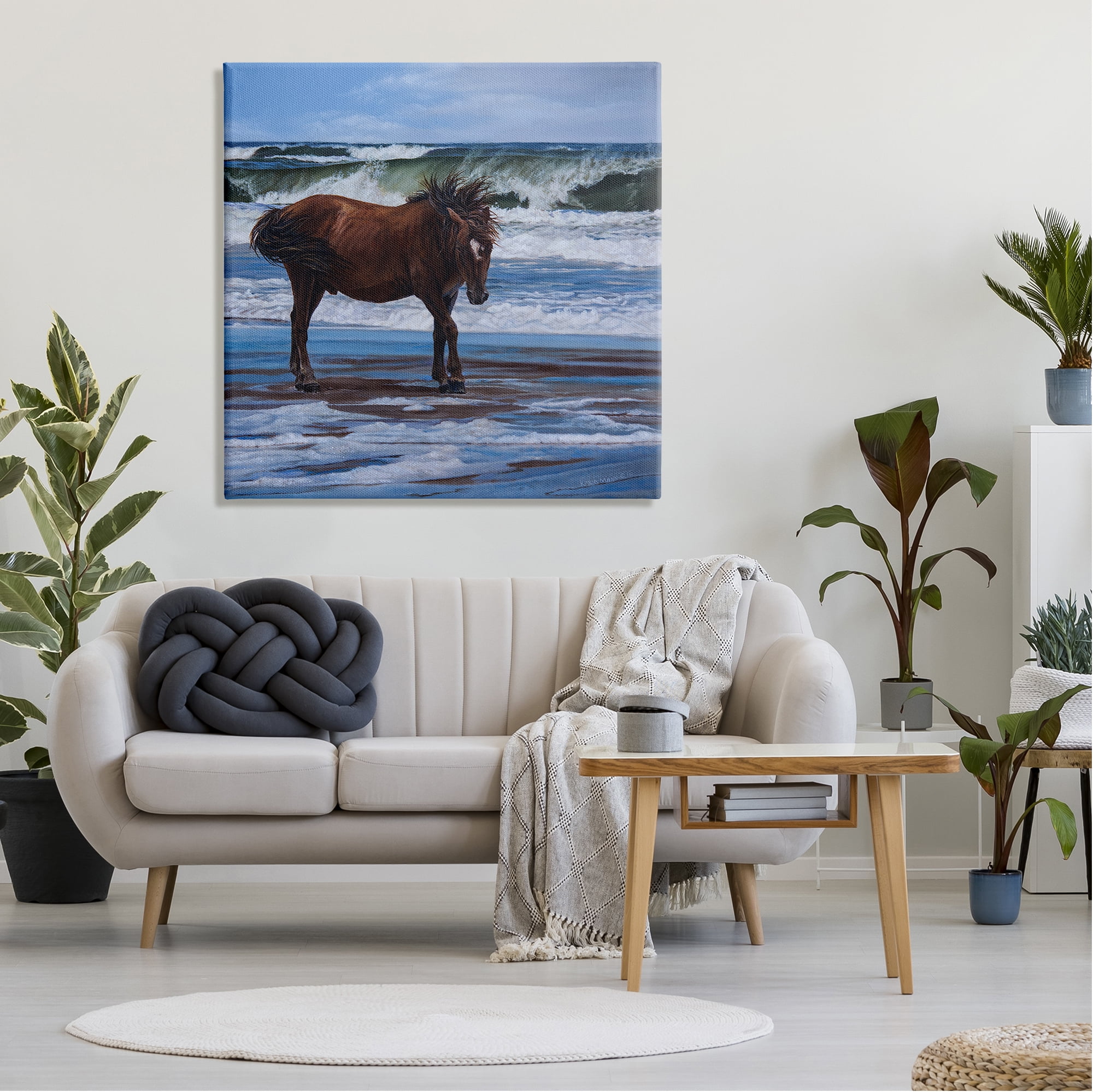 Stupell Industries Horse on Ocean Shore Animals & Insects Painting Gallery Wrapped Canvas Art Print Wall Art, 36 x 36
