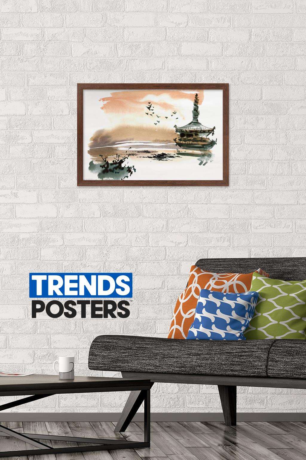 China Landscape with Pagoda Wall Poster, 14.725" x 22.375", Framed
