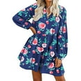 thumbnail image 2 of Babysbule Summer Women Dresses Women Summer Casual Dress V-Neck Floral Print Long Sleeve Knee-Length Dress, 2 of 8