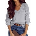 thumbnail image 2 of Women Knit Sweaters Fall V Neck Long Sleeve Pullover Casual Loose Sweater Grey XL, 2 of 6