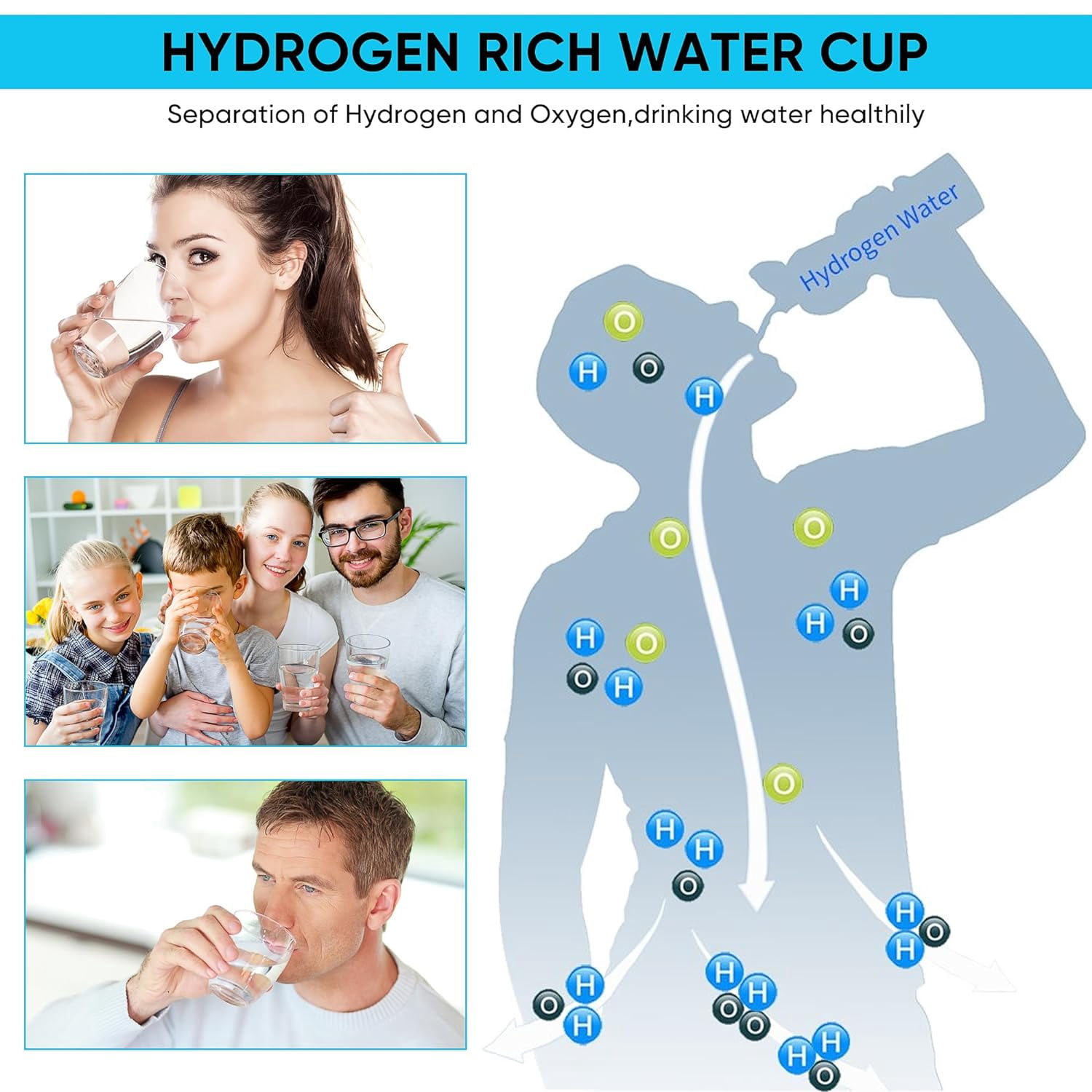 Hydrogen Water Bottle, Portable Hydrogen Water Bottle Generator, Ion Water Bottle Improve Water Quality in 3 Minutes, Water Ionizer Machine Suitable for Home, Office, Travel and Daily Drinking(Silver)