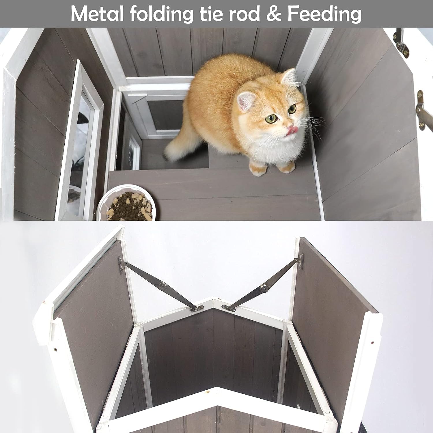 Wooden Outdoor Cat House Shelter Two Story with Openable Roof, Escape Door, Weatherproof Design for Feral Cats, Indoor Outdoor Use, green