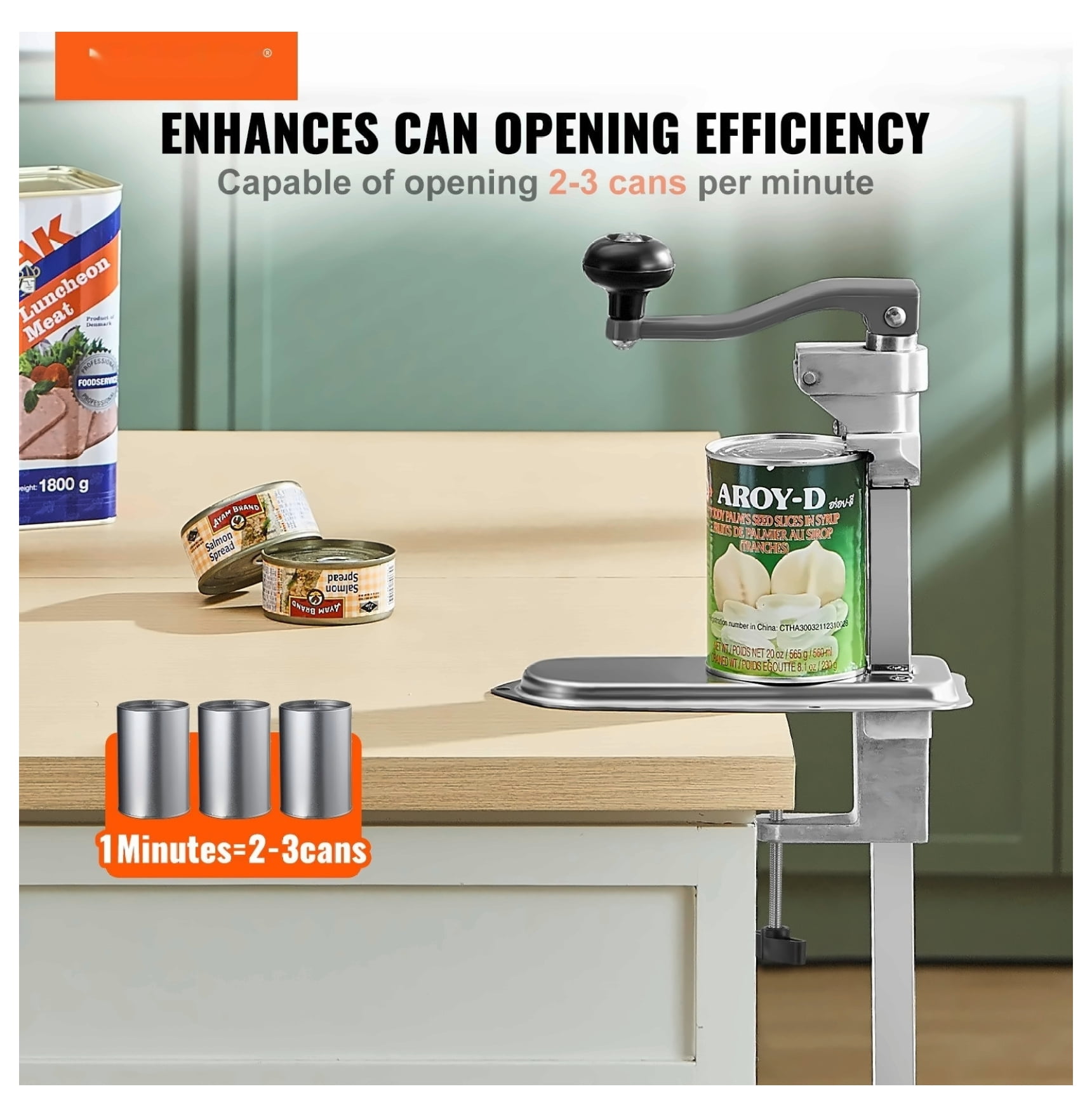 Commercial Can Opener - Heavy Duty Manual Tabletop Can Opener for Large Cans, Adjustable Height, Restaurant Hotel Kitchen Use