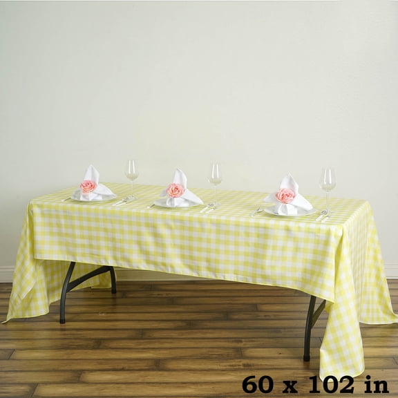 BalsaCircle 60" x 102" Gingham Checkered Polyester Tablecloth Yellow and White