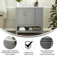 thumbnail image 4 of Emma + Oliver 36 Inch Bathroom Vanity, Single Sink Cabinet with 2 Soft Close Doors, Open Shelf and 3 Drawers, Carrara Marble Finish Countertop, Gray, 4 of 12