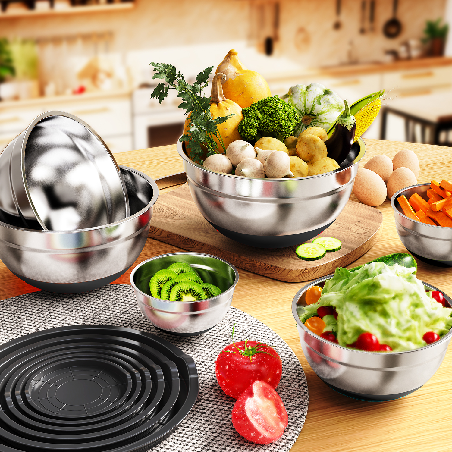TINANA 6-Piece Stainless Steel Mixing Bowls with Lids photo 6