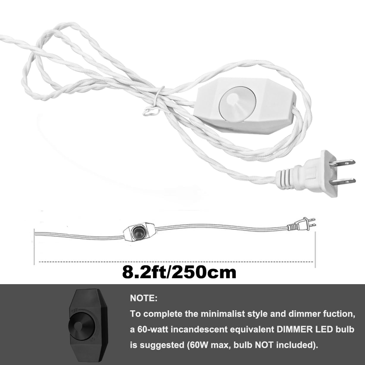 Kiven Dimmable Clip-on Desk Lamp, 1-Light Iron Modern Nightstand Lamp with Flexible Swing Arm, 8.2FT Plug in Cord, Decorative Clamp Lamp for Office Bedside Bookshelf Cabinet E26 Sokcet,White