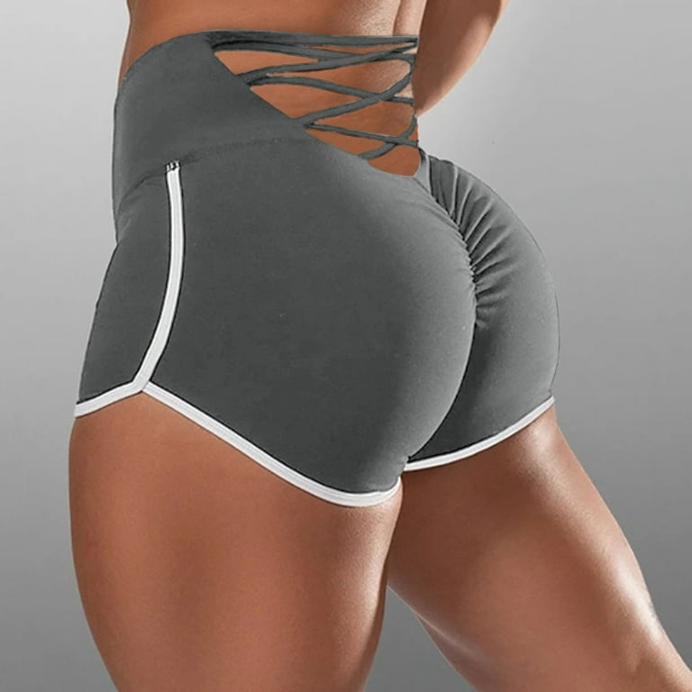 BLVB Women's Sexy Ruched Butt Lifting Yoga Shorts Bandage High Waisted Booty  Workout Running Gym Shorts 