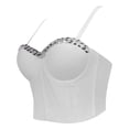 thumbnail image 3 of Women Summer Tops Sexy DeeWomen's Sexy Fashion Design Sense Small Vest Outer Corset Button Front Tops for Women Dark Top Crop Top Compression Shirt Camisole without Bra Female M 1 Crop White XL, 3 of 3