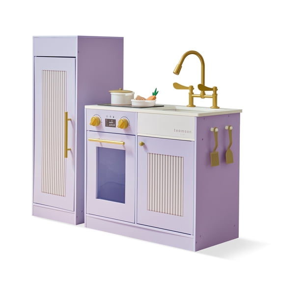Teamson Kids Little Chef Chester Wooden Play Kitchen Set with Separate Fridge, Oven & 12 Food Accessories, Purple