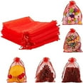 thumbnail image 1 of Xiao Hua 100 bolsas de organza con cordón de 2,7 x 3,5 pulgadas, color rojo, para joyería, de malla transparente, para regalos de boda, dulces, baby shower, cumpleaños, San Valentín, Navidad., 1 of 4