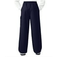 thumbnail image 6 of nerohusy Wide Leg Pants Kids Cargo Sweatpant Boys Girls Baggy Pants Fleece Joggers Elastic Waist Pant Casual Workout Trouser Navy,7 Years, 6 of 9
